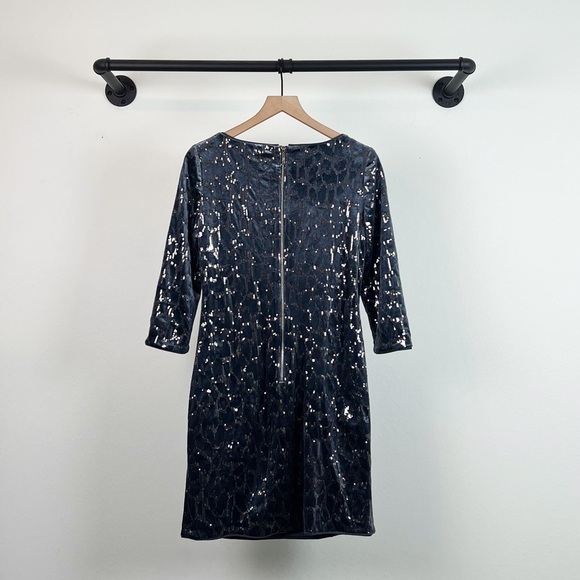 Eliza J Sequined Velvet 3/4 Sleeve Sheath Dress in Grey - Picture 6 of 7